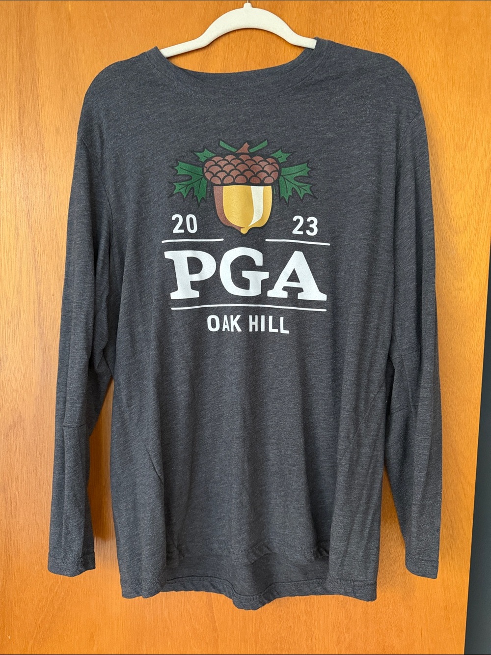 Antigua Dark Gray PGA Oak Hill 2023 Long-Sleeve Shirt with Acorn Graphic